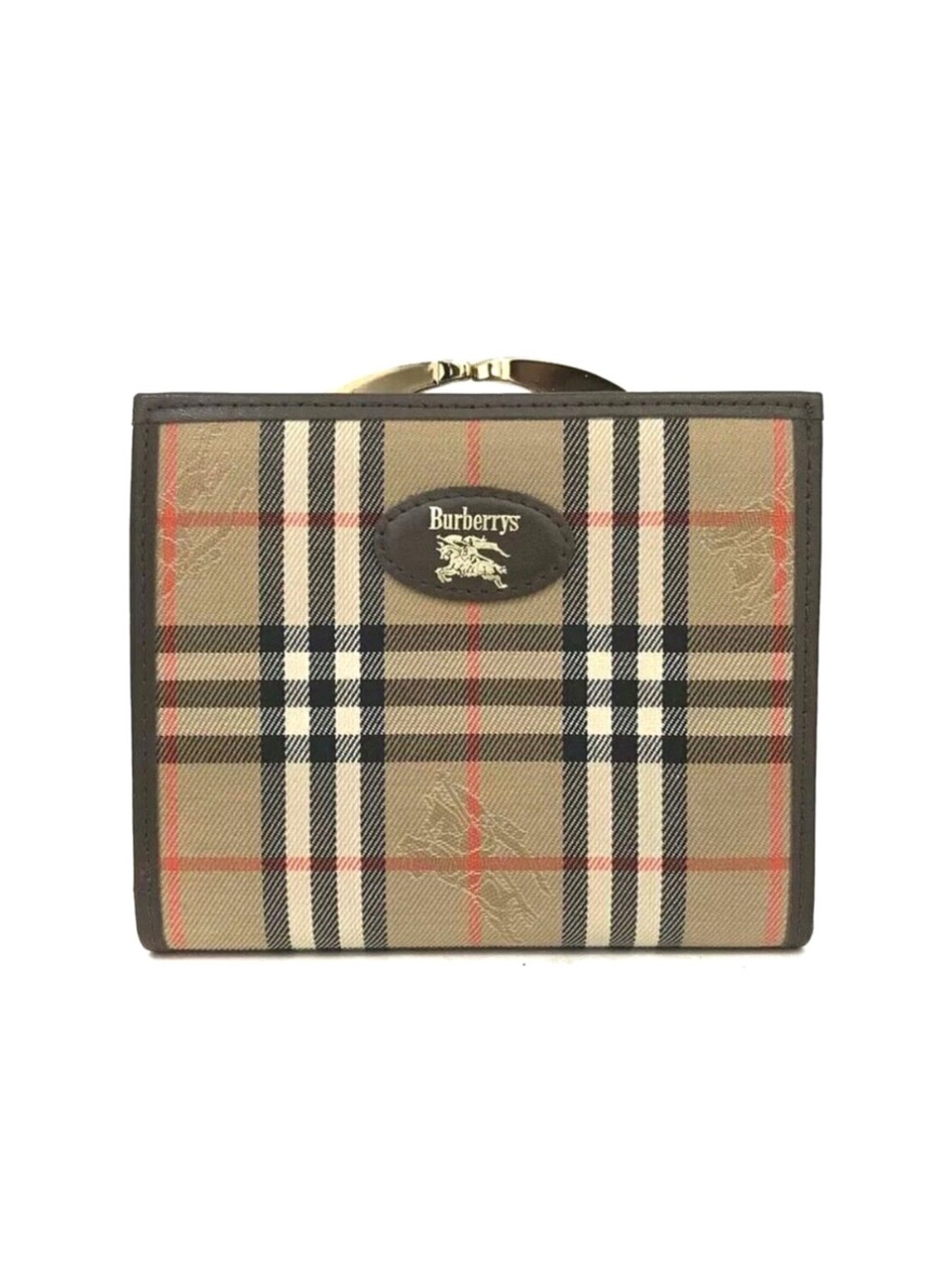 Authentic Burberrys Check Nylon and Leather Bifold Compact Kisslock Wallet